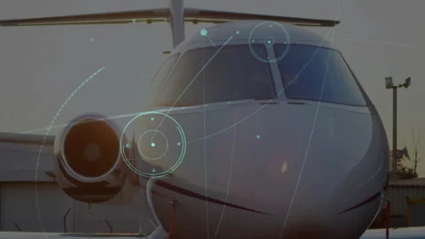 Airplane with data processing and navigation animation over aircraft Video stock 305621411