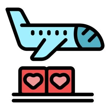 Airplane delivering two red boxes with hearts for valentine's day Stock Illustration