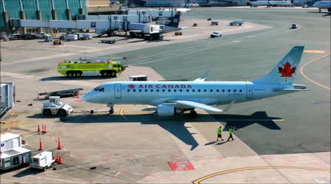 Airplane departs terminal gateway Stock Footage