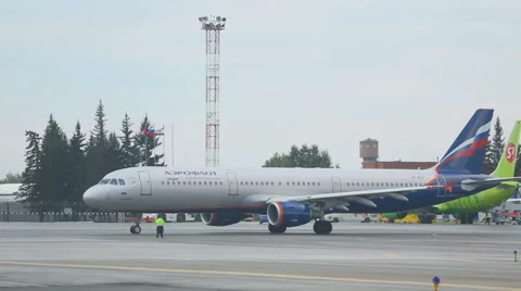 Airplane before departure Stock Footage