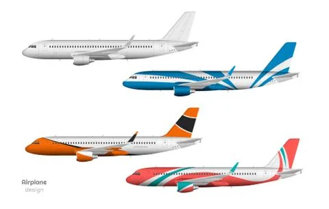 Airplane design. Side view of plane. Aircraft 3d template. Jet mockup Illustrazione stock