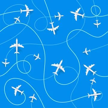 Airplane destinations vector seamless background Stock Illustration