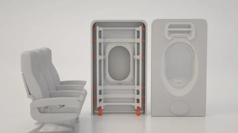 Airplane Door Structure and Passenger Seats 3D Exploded View Stock Footage 344299047