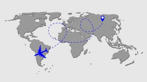Airplane dotted flight background above world map.  Illustration Stock Illustration