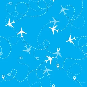 Airplane dotted flight seamless pattern background.  Illustration Stock Illustration