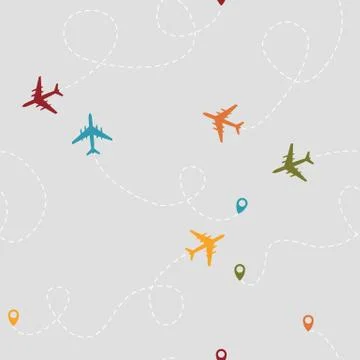 Airplane dotted flight seamless pattern background.  Illustration Stock Illustration