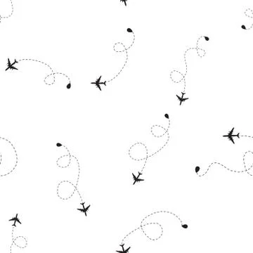 Airplane dotted flight seamless pattern background.  Illustration Stock Illustration