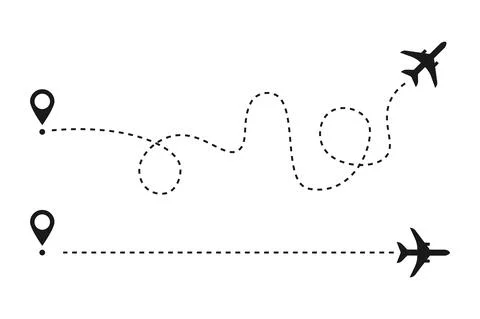 Airplane dotted line route path. Plane track with departure arrival point Stock Illustration