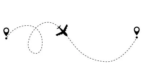 Airplane dotted route line. Path travel line shape. Flight route with start Stock Illustration