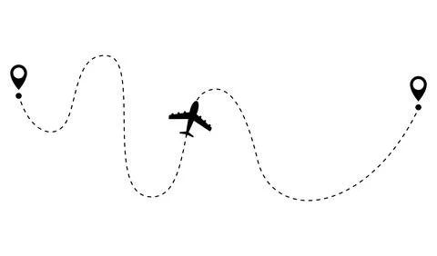 Airplane dotted route line. Path travel line shape. Flight route with start Stock Illustration