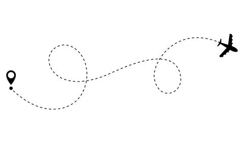 Airplane dotted route line. Path travel line shape. Flight route with start Stock Illustration