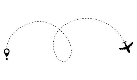 Airplane dotted route line. Path travel line shape. Flight route with start Stock Illustration