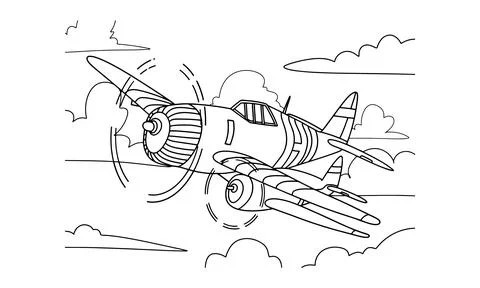 Airplane Drawing line art vector illustration for coloring book. Stockillustratie