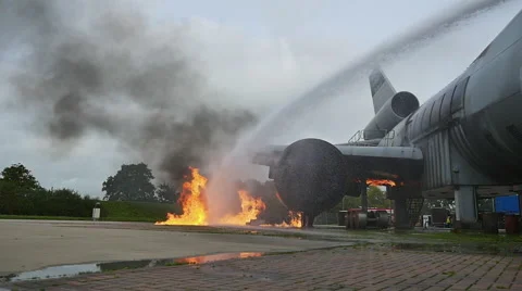 Airplane engine on fire, being put out 스톡 동영상 43237651
