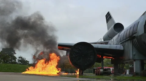 Airplane engine on fire, slow motion Stock Footage 43237760