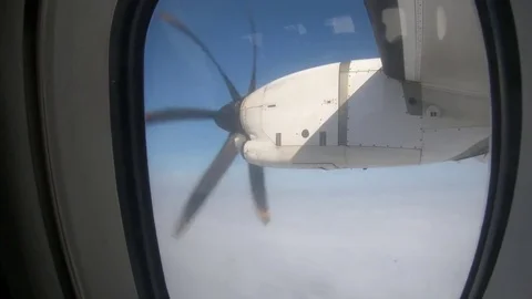 Airplane engine with propeller in the air Stock Footage 83664943