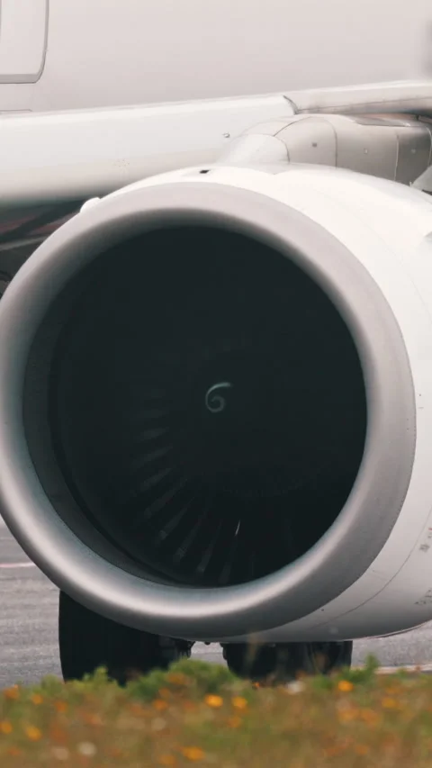 Airplane engine starting and increasing power Stock Footage 327637422
