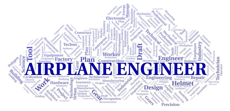 Airplane Engineer typography word cloud create with the text only Stock Illustration