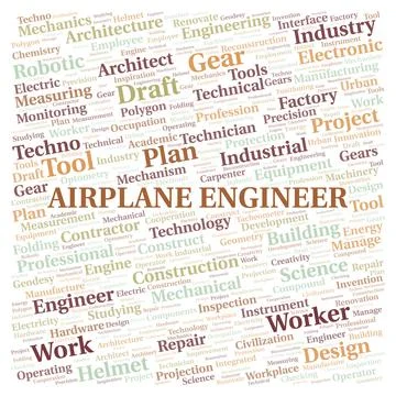 Airplane Engineer typography word cloud create with the text only Stock Illustration