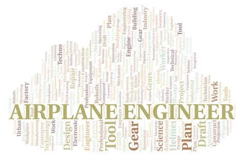 Airplane Engineer typography word cloud create with the text only Stock Illustration