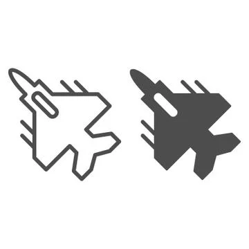 Airplane fighter line and solid icon. War aircraft with rockets symbol, outline Stock Illustration