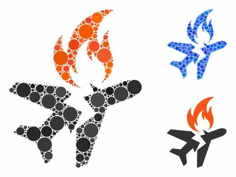 Airplane fire crash Composition Icon of Spheric Items 库存插图