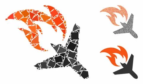 Airplane fire disaster Composition Icon of Uneven Elements Illustrazione stock