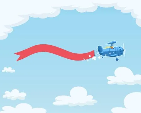 Airplane with flag flying in sky. Stock Illustration