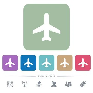 Airplane flat icons on color rounded square backgrounds Stock Illustration
