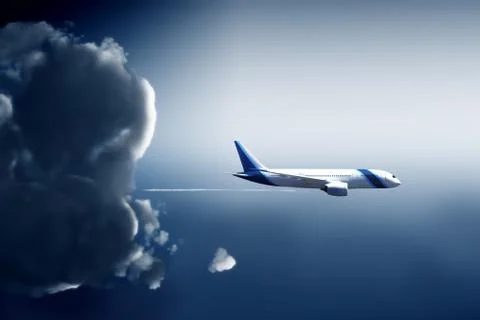 Airplane flies away from a cloud Stock Illustration