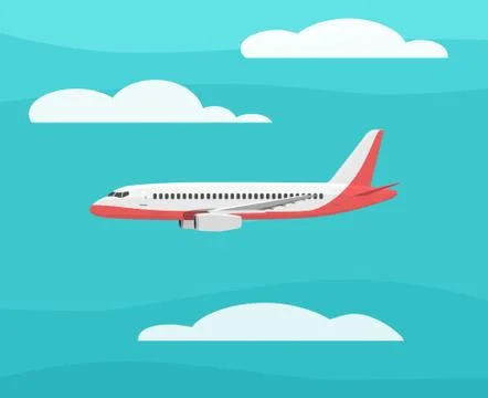 Airplane flies in the sky. Side view. Cartoon vector illustration Stock Illustration