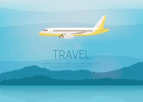 Airplane flies in the sky. Side view. Cartoon vector illustration Stock Illustration