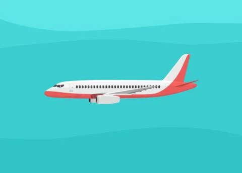 Airplane flies in the sky. Side view. Cartoon vector illustration Stock Illustration
