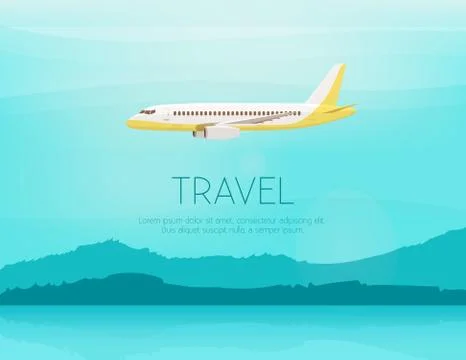 Airplane flies in the sky. Side view. Cartoon vector illustration Stock Illustration