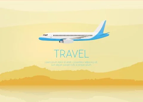 Airplane flies in the sky. Side view. Cartoon vector illustration Stock Illustration