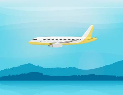 Airplane flies in the sky. Side view. Cartoon vector illustration Stock Illustration