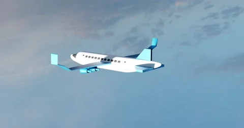 Airplane flies through the clouds at sunset three-dimensional animation ren.. Stock Footage 233009984