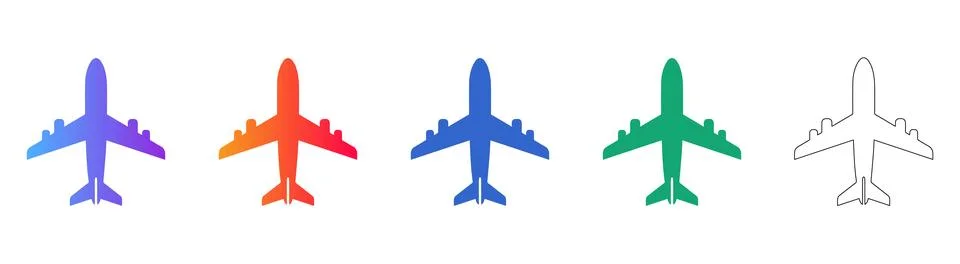 Airplane Flight Icon Set in Gradient and Outline Styles Stock Illustration