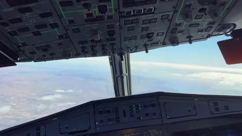 Airplane in flight making a turn in the sky. Pilots cockpit POV Stock Footage 224418509