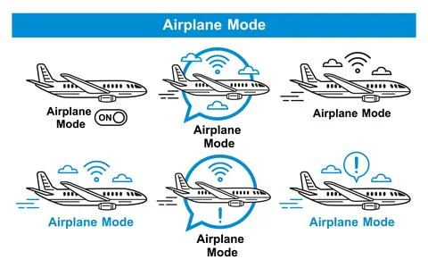 Airplane flight mode switch on mobile phone,  air plane, smartphone offline icon Illustrazione stock
