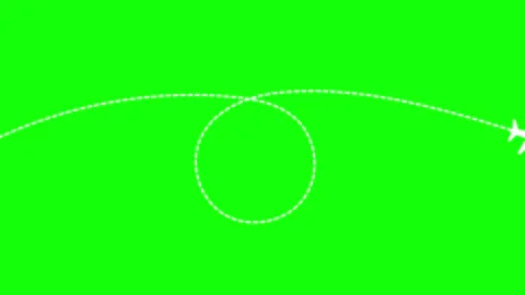 Airplane Flight Path Animation with Looping Dashed Line on Green Screen Stock Footage 317419060