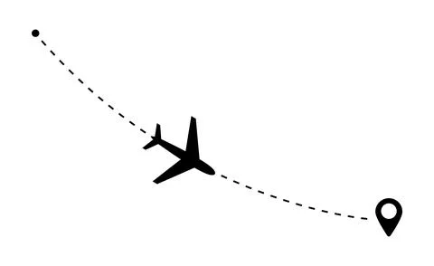 Airplane Flight Path with Dashed Line and Location Marker Vector Illustration イラスト素材