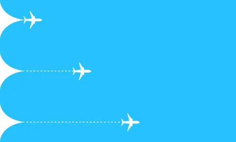 Airplane flight path icon. White plane symbol. Vector on isolated blue backgr Stock Illustration