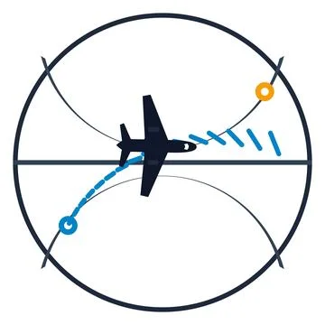 Airplane Flight Path Navigation Vector Illustration, Air Travel Route Icon Stock Illustration