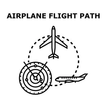 Airplane flight path showing navigation and travel route Illustration