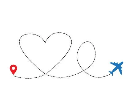 Airplane Flight Path Vector Dotted Route Icon with Map Pins and Dash Lines Stock Illustration