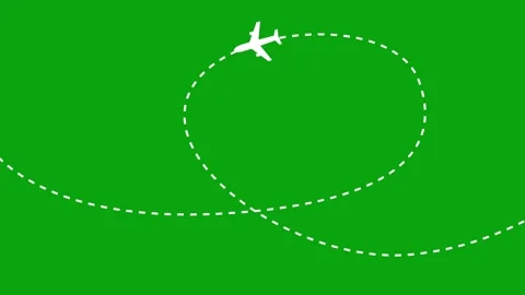 Airplane flight route with dash line moving animation. Video stock 336859268
