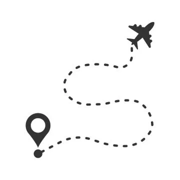 Airplane flight route icon in flat style. Travel line path vector illustratio Stock Illustration