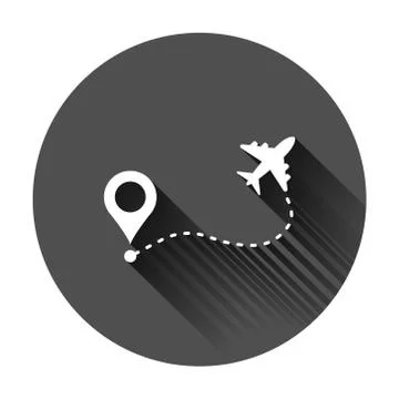 Airplane flight route icon in flat style. Travel line path vector illustratio Stock Illustration