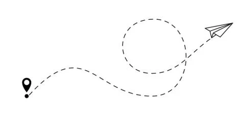 Airplane flight route line path and destination point. Paper plane travel das Illustrazione stock